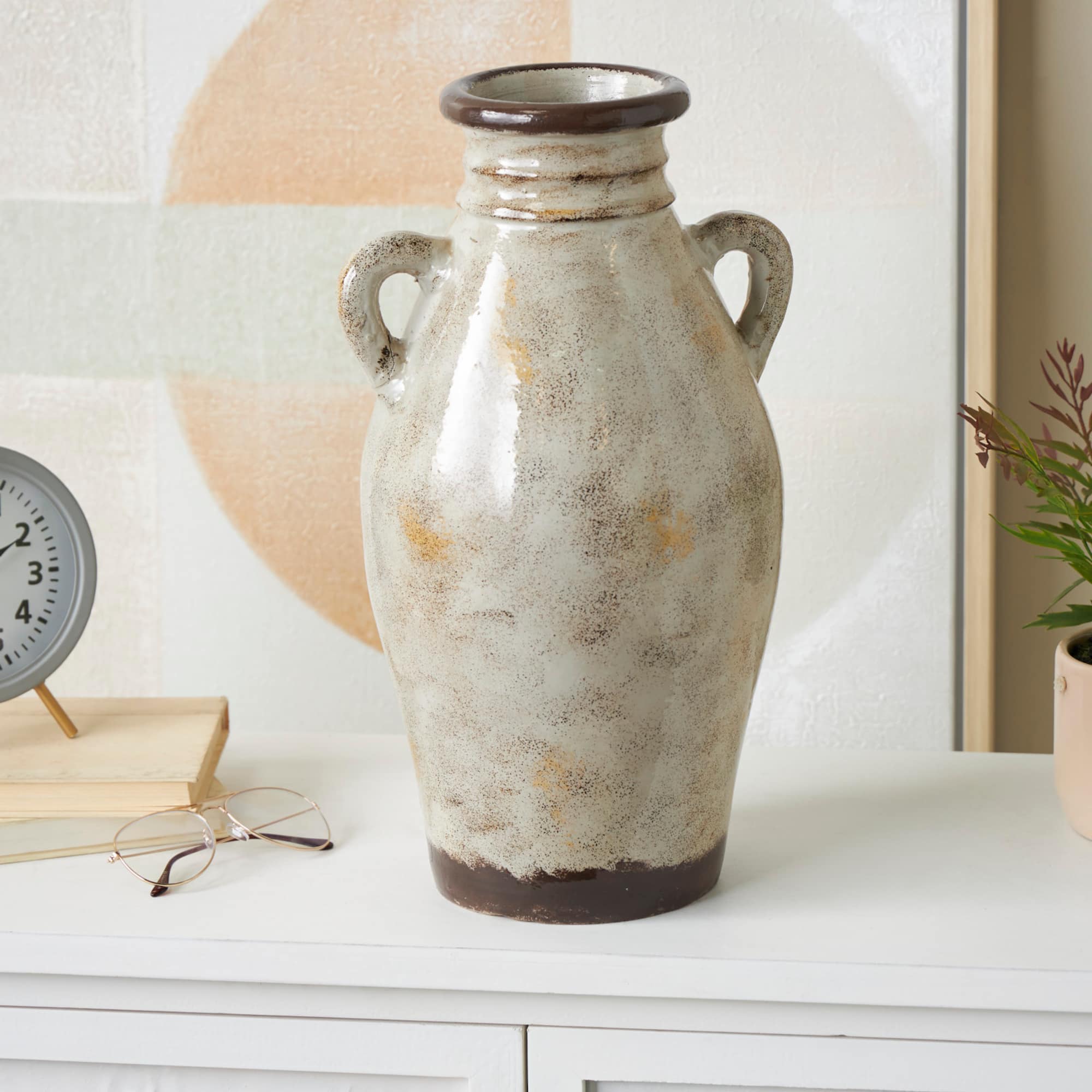 18" Cream Ceramic Antique Style Amphora Vase